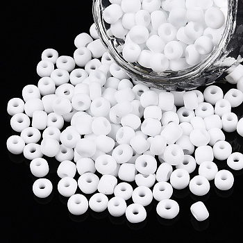 Frosted Opaque Glass Seed Beads, Round, White, 4~5x2.5~5mm, Hole: 1mm, about 4500pcs/bag, 440~450g/bag