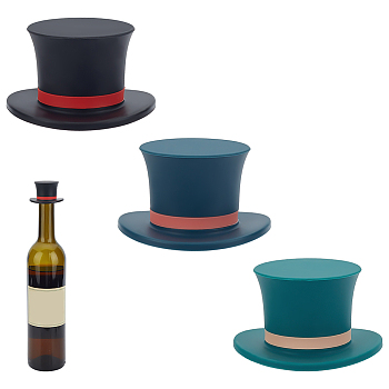 WADORN 3Pcs 3 Colors Silicone Red Wine Bottle Stoppers, Magic Hat, Mixed Color, 60.5x35mm, Inner Diameter: 30.8mm, 1pc/color