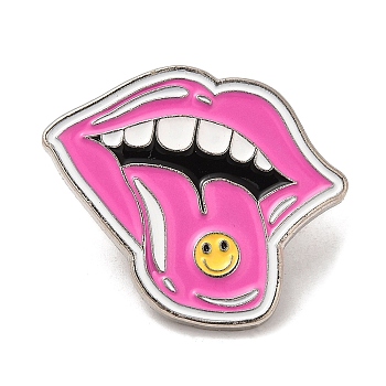 Pink Series Enamel Pins, Platinum Tone Alloy Brooches for Clothes Backpack Women, Lip, 26.5x30x1.5mm