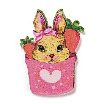 Easter Acrylic Pendants,, Rabbit, 44.5x32x2.5mm, Hole: 1.6mm