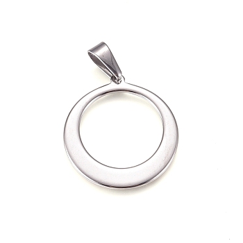 304 Stainless Steel Pendants, Round Ring, Stainless Steel Color, 33x30x1.5mm, Hole: 10x4.5mm