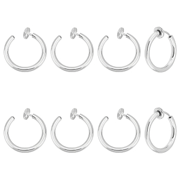4 Pairs 201 Stainless Steel Retractable Clip-on Hoop Earrings, For Non-pierced Ears, with 304 Stainless Steel Pins, Stainless Steel Color, 15.5x2mm