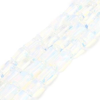 Opalite Beads Strands, with Seed Beads, Faceted, Column, 11~12x6~8mm, Hole: 0.5mm, about 28~32pcs/strand, 15.35''~16.14''(39~41cm)