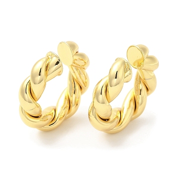 Rack Plating Brass Twist Rope Cuff Earrings for Women, Long-Lasting Plated, Lead Free & Cadmium Free, Real 18K Gold Plated, 25x25x6mm