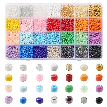 420G 28 Style 6/0 Glass Seed Round Beads, Baking Paint & Inside Colours & Opaque & Ceylon, Mixed Color, 4~5x3~5mm, Hole: 1.2~1.5mm, 15g/style