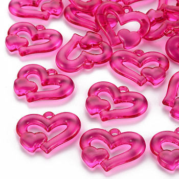 Transparent Acrylic Beads, Heart to Heart, Camellia, 27x34x6mm, Hole: 3mm, about 191pcs/500g