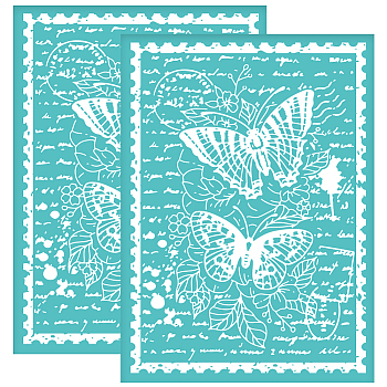 Self-Adhesive Silk Screen Printing Stencil, for Painting on Wood, DIY Decoration T-Shirt Fabric, Turquoise, Butterfly, 195x140mm
