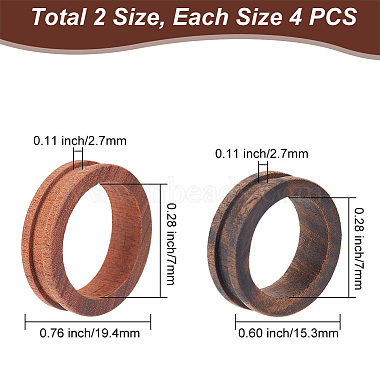 8個 2 スタイルの木製溝付き指輪セッティング(WOOD-DR0001-01)-2