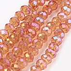Electroplate Glass Beads Strands, Full Rainbow Plated, Faceted, Rondelle, Dark Orange, 6x4~5mm, Hole: 0.8~1mm, about 80~85pcs/strand, 36~38cm(GLAA-K027-FR-A01)