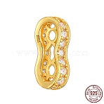 2 Hole 925 Sterling Silver Multi-Strand Links, Cubic Zirconia Spacer Bars, with S925 Stamp, Real 18K Gold Plated, 13x7x3mm, Hole: 1.6mm(STER-K176-18A-G)
