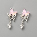 Silver Tone Alloy Pendants, Glass Butterfly Charms, Pearl Pink, 30mm, Hole: 1.6mm(FIND-WH0441-08S-01)