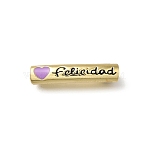 Mother's Day Brass Enamel Heart Word Mom Curved Tube Beads, Real 18K Gold Plated, Cadmium Free & Lead Free, Rack Plating, Long-Lasting Plated, Plum, 22.5x5mm, Hole: 2.5mm(KK-C090-51G-03)
