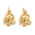 Brass Micro Pave Clear Cubic Zirconia Charms, with Jump Ring, Jellyfish Charms, Golden, 11.5x9x4.5mm, Hole: 2.3mm, Jump Ring: 4x0.7mm(KK-Q085-03A-G)