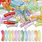 60Pcs 12 Colors UV Plating Transparent Rainbow Iridescent Acrylic Beads, Curved Tube, Mixed Color, 32~33x10x8mm, Hole: 1.6mm, 5pcs/color(OACR-DC0001-58)