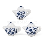 Blue and White Porcelain Pendants, Floral Printed Gold Rim Ceramic Pendants, Teapot, 14~15x13x20mm, Hole: 1.5mm/3mm(PR-CBAF5A8-02B)
