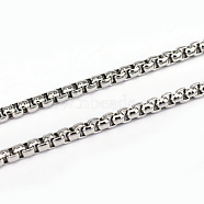 304 Stainless Steel Box Chains, Unwelded, Stainless Steel Color, 1.2x2.5mm(CHS-L001-29-2.5mm)