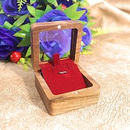 Wood Visible Window Pendant Storage Box, Pendant Magnetic Gift Case with Velvet Inside, Square, Dark Red, 6.8x6.8x3.6cm(PW-WG85001-02)