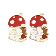 Golden Plated Alloy Enamel Pendants, Cadmium Free & Lead Free, Mushroom with Girl Charm, FireBrick, 30x19x1mm, Hole: 1.8mm(ENAM-Z017-09G-03)