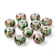 Spray Painted Glass European Beads, with Silver Color Plated Brass Cores, Large Hole Beads, Rondelle, Colorful, 14~15x9.5~11mm, Hole: 5mm(GPDL-R004-15S)