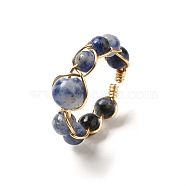 Adjustable Natural Amethyst with Brass Rings, Adjustable(G-B075-01G-05)