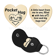 1Pc Heart Shape 201 Stainless Steel Commemorative Decision Maker Coin, Pocket Hug Coin, with 1Pc PU Leather Storage Pouch, Hand Heart, Heart: 26x26x2mm, Clip: 105x47x1.3mm(AJEW-CN0001-68J)
