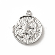 304 Stainless Steel Pendants, Textured Flat Round with Constellations Charm, Stainless Steel Color, Sagittarius, 18x15x2mm, Hole: 1.8mm(STAS-B074-08P-11)