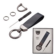 Genuine Leather Car Key Keychain, Universal Keychain for Men and Women, 360 Degree Rotatable with Anti-loss D-Ring, 2 Key Rings & 1 Screwdriver, Black, 9.5x2.3cm(JX273F)