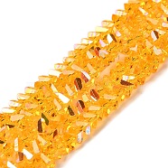 Transparent Glass Beads Strands, Faceted, AB Color, Triangle, Gold, 6x6x3mm, Hole: 1.2mm, about 87~93pcs/strand, 9.45''~11.61''(24~29.5cm)(EGLA-P061-04B-AB09)