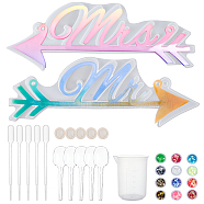 Olycraft Mrs & Mr Doorplate Silicone Molds Kits, for DIY Plate Hanging Tags Crafts Making, with Plastic Pipettes, Nail Art Sequins, Latex Finger Cots, Plastic Measuring Cup, Mixed Color, 358x94x10.5mm(DIY-OC0003-11)