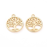 Brass Pendants, Long-Lasting Plated, Flat Round with Tree of Life, Real 18K Gold Plated, 18x15x1.5mm, Hole: 1.6mm(X-KK-K241-15G)