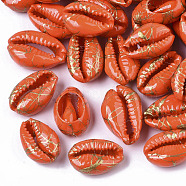 Spray Painted Natural Cowrie Shell Beads, Drawbench, No Hole/Undrilled, Orange Red, 18~21x12~15x7mm(SSHEL-R047-03-A08)