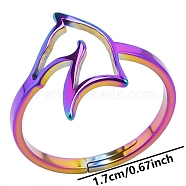 304 Stainless Steel Adjustable Ring, Hollow Horse Head, Rainbow Color, Inner Diameter: 17mm(PW-WG80088-02)