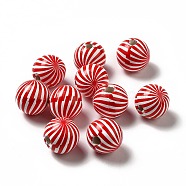 Christmas Theme Printed Natural Wooden Beads, Round with Vortex Pattern, Red, 16x14.5mm, Hole: 3.5mm(WOOD-L020-A03)