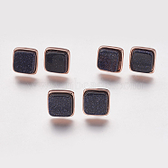 Synthetic Goldstone Stud Earrings, with Brass Findings, Real Rose Gold Plated, Square, 12x12x4.5~6mm, Pin: 1mm(EJEW-F139-A06)