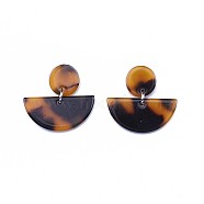 Half Round Cellulose Acetate(Resin) Dangle Stud Earrings, with 304 Stainless Steel  Findings and Plastic Ear Nuts, Saddle Brown, 21mm, Pin: 0.7mm(EJEW-JE03096-01)
