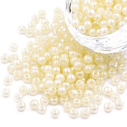 6/0 Imitation Jade Glass Seed Beads, Luster, Dyed, Round, Light Goldenrod Yellow, 4x3mm, Hole: 1.2mm, about 450g/bag(SEED-N004-006-12)