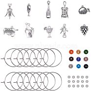 DIY Making, Tibetan Style Alloy Pendants, Brass Wine Glass Charm Rings Hoop Earrings and Glass/Brass Beads, Mixed Color, 74x72x17mm(DIY-PH0024-75)
