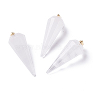 Natural Quartz Crystal Pendants, Rock Crystal Pendants, with Brass Findings, Faceted, 12 Facets Cone/Spike/Pendulum, Real 18K Gold Plated, 42~44x15~16mm, Hole: 3.6x4mm(G-Z026-01D)