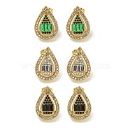 Ion Plating(IP) 304 Stainless Steel with Rhinestone Stud Earrings, Polished, Mixed Color, Golden, Teardrop, 19.5x14mm(EJEW-G400-02A-G)