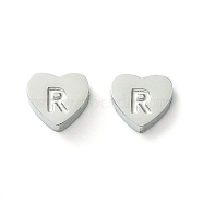 Tarnish Resistant 316L Surgical Stainless Steel Beads, Love Heart with Letter Bead, Stainless Steel Color, Letter R, 5.5x6.5x2.5mm, Hole: 1.4mm(STAS-R230-01R-P-1)