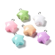 Opaque Resin Pendants, with Platinum Tone Iron Loops, Star Charms, Mixed Color, 20x17x9mm, Hole: 1.8mm(RESI-G074-02)