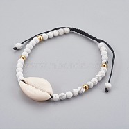 Natural Howlite Braided Bead Bracelets, with Cowrie Shell, 2 inch~3-1/8 inch(5~8cm)(BJEW-JB04079-03)