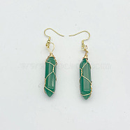 Aventurine Hexagon Handmade Copper Wire Wrapped Earrings Natural Stone Column Earrings, Golden(ND6138-4)