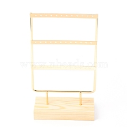 Three Layer Iron Earring Display, Jewelry Display Rack, with Wood Findings Foundation, BurlyWood, 14.9x6.9x25cm(DIY-I047-06A)