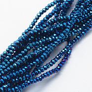 Electroplate Glass Beads Strands, Full Plated, Faceted, Rondelle, Blue Plated, 2.5x1.5mm, Hole: 0.5mm, about 197~201pcs/strand, 12.9 inch(33cm)(EGLA-J144-FP-A06)