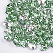 Pointed Back Resin Rhinestone Cabochons, Back Plated, Faceted, teardrop, Peridot, 13.5~14x9.5~10x5.5mm, about 220pcs/bag(CRES-S380-10x14mm-B11)