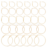30Pcs 6 Style Brass Hoop Earring Findings, Ear Wire, Ring, Real 18K Gold Plated, 21 Gauge, 24.5~50x1.2mm, Pin: 0.7mm(FIND-BBC0003-23G)