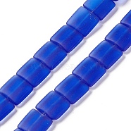 Transparent Frosted Glass Beads Strands, Square, Dodger Blue, 12x12x4.5mm, Hole: 1mm, about 50pcs/strand, 23.23''~24.02''(59~61cm)(FGLA-S001-01B)