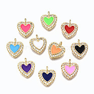 Brass Micro Pave Clear Cubic Zirconia Charms, with Enamel, Cadmium Free & Nickel Free & Lead Free, Heart, Real 16K Gold Plated, Mixed Color, 13x11x2.5mm, Hole: 1.8mm(ZIRC-S067-047-NR)