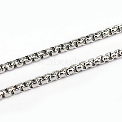 Tarnish Resistant 304 Stainless Steel Box Chains, Unwelded, Stainless Steel Color, 1.2x2.5mm(CHS-L001-29-2.5mm)